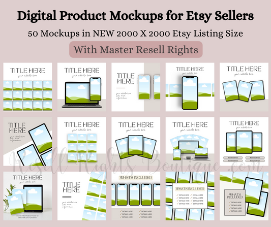 Etsy Listing Digital Product Mockups 50 Templates With Master Resell Rights