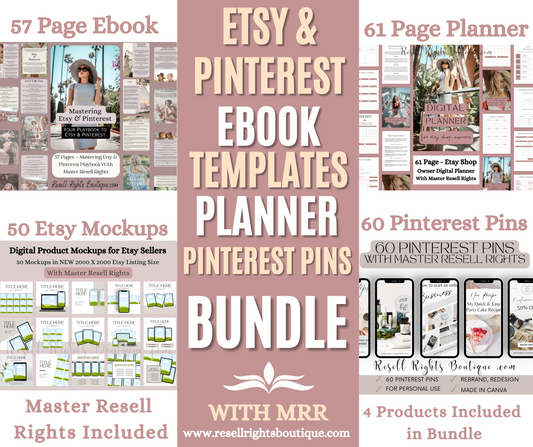 Etsy & Pinterest Bundle - 4 Products Including Ebook, Planner & Templates, Pins & Mockups