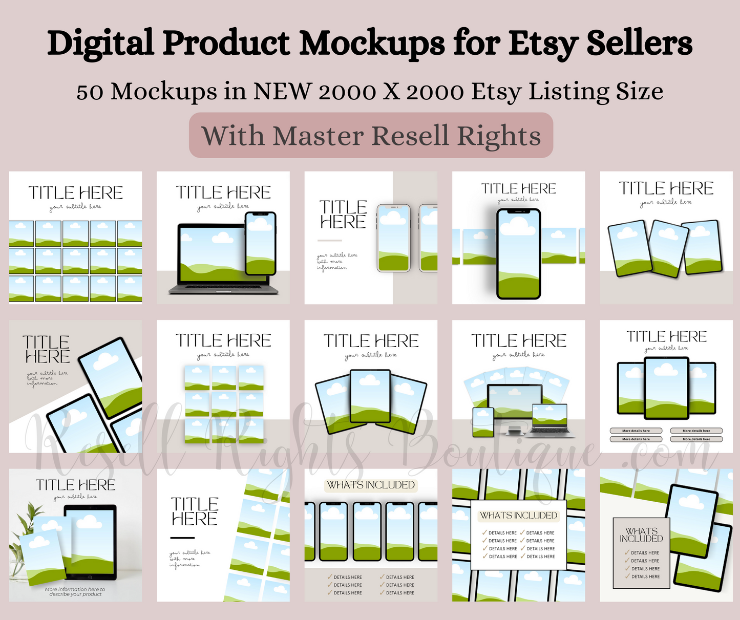 Etsy Listing Digital Product Mockups 50 Templates With Master Resell Rights