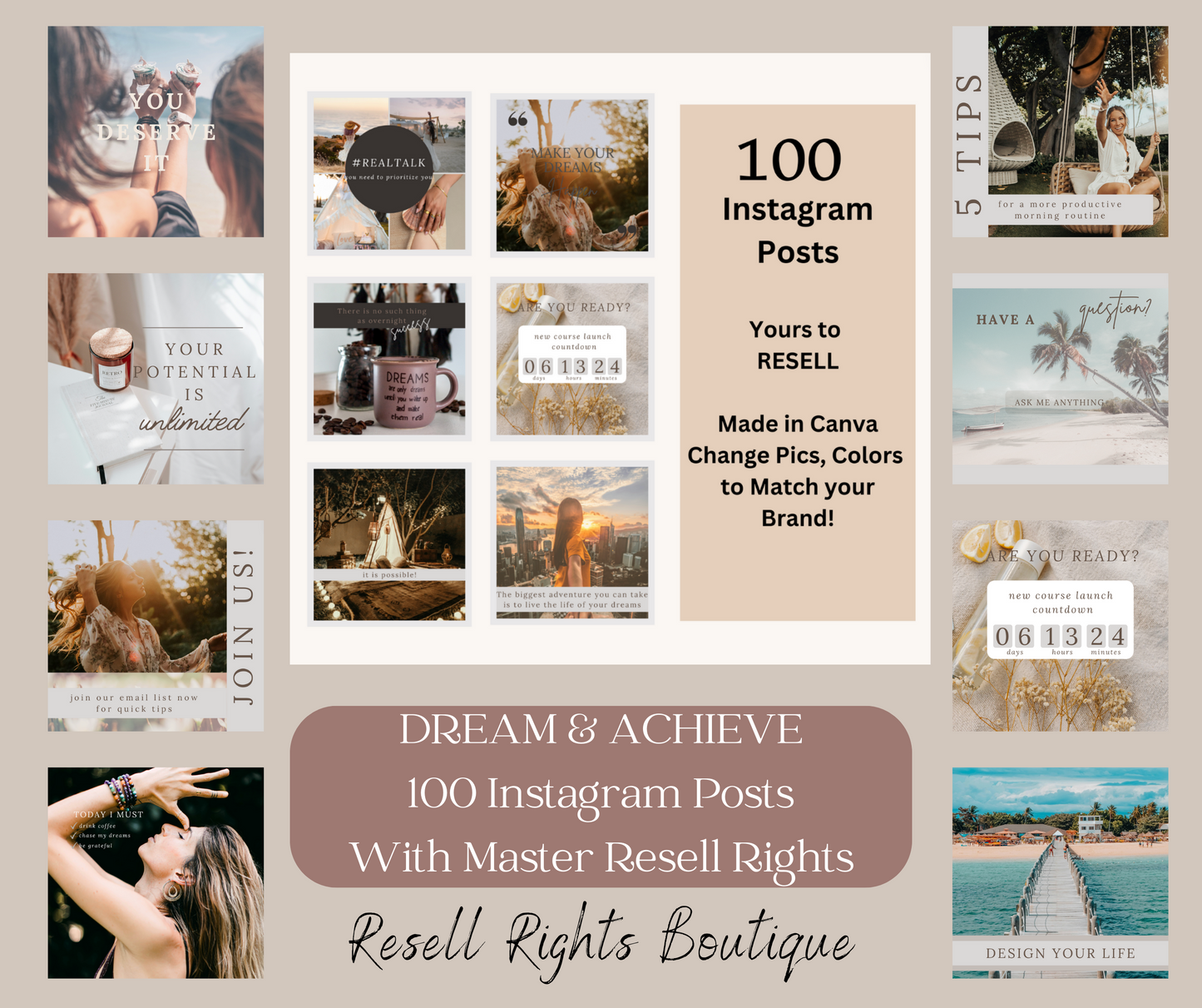 100 Inspirational Social Media Posts & Templates - Dream & Achieve