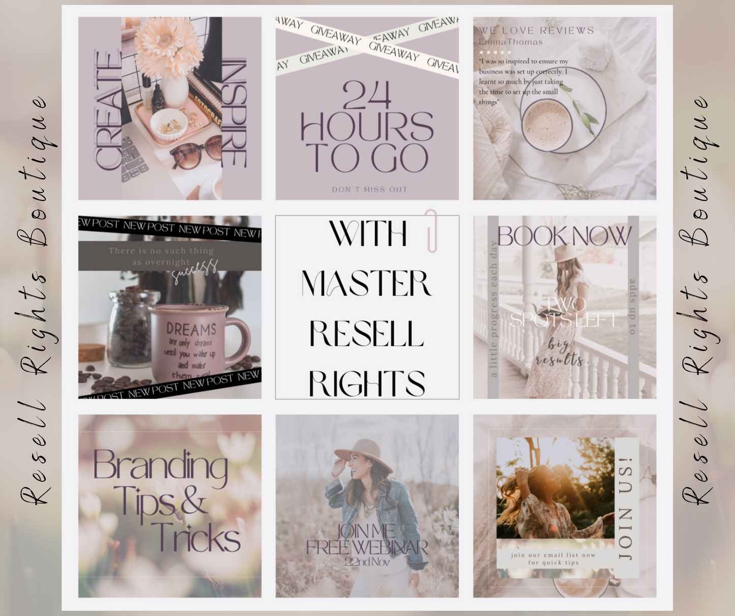 65 Aesthetic Social Posts with Master Resell Rights - Business & Inspirational Content