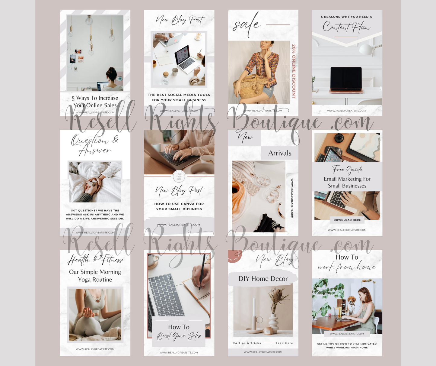 60 Pinterest Pin Templates Aesthetic White Background with Master Resell Rights