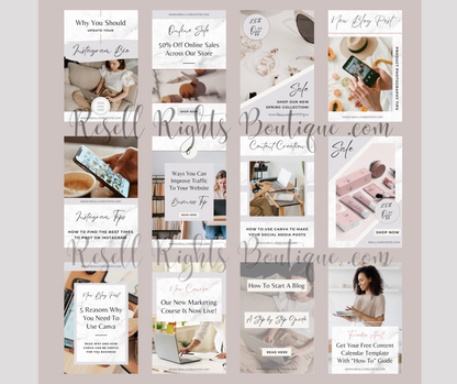 60 Pinterest Pin Templates Aesthetic White Background with Master Resell Rights